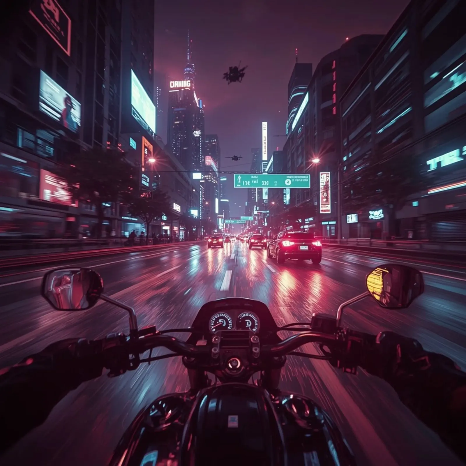 Giro notturno della città al neon poster con telaio in plastica da van hellen