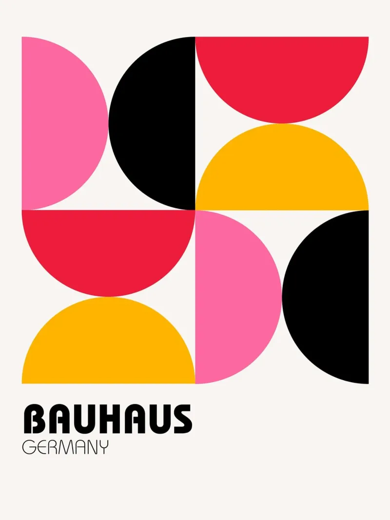 Bauhaus Geometry - Pink Yellow Modern Art Print poster with aluminum frame by Casa Calm