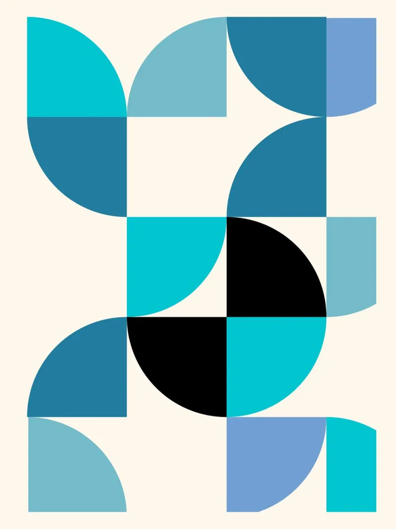 Bauhaus Pattern - Poster geometrico blu turchese poster con telaio in legno da Casa Calm