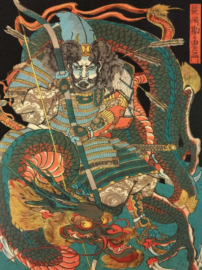 Samurai a cavallo del drago - Ukiyo-e giapponese d'epoca pellicola backlit da Masterpieces Of Japanese Art