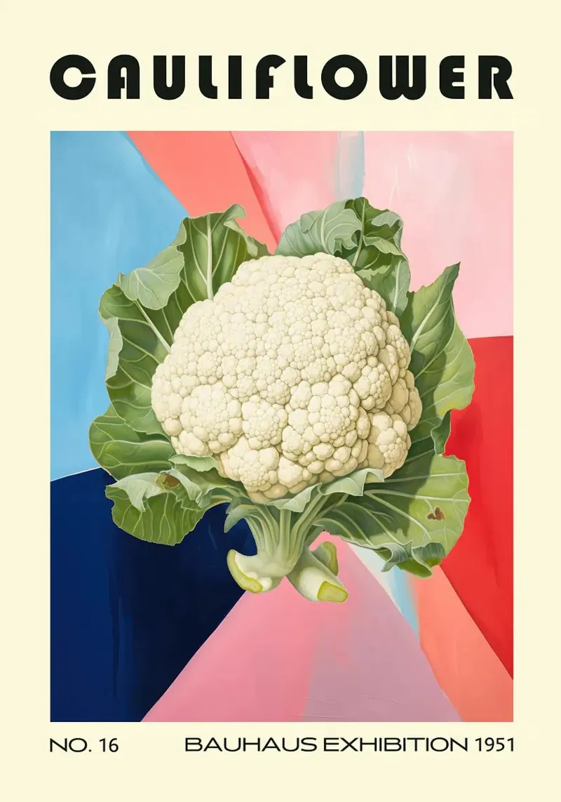 Bloemkool Mid Eeuw Keuken canvas met Baklijst van Patrick J Curtis