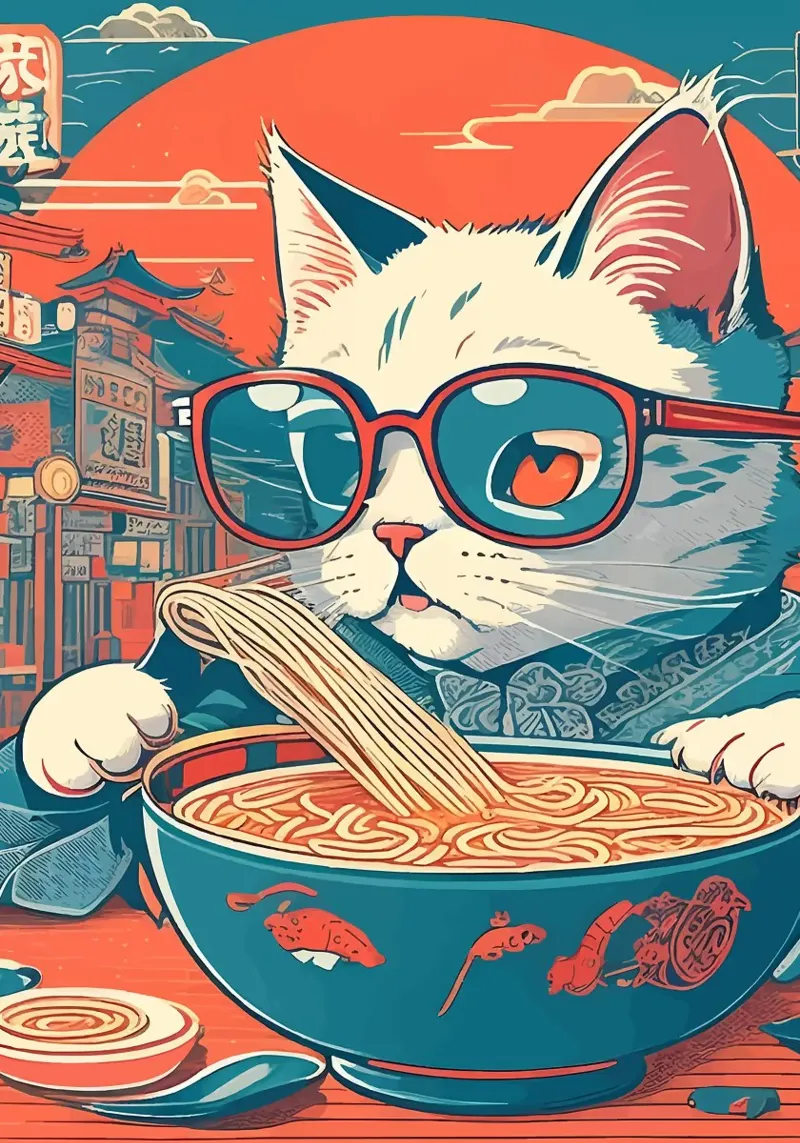 Cool Cat Ramen pellicola backlit da Patrick J Curtis