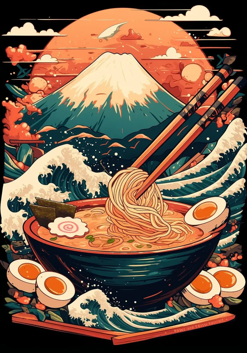 Ciotola di ramen del Monte Fuji tela con Cornice a cassetta da Patrick J Curtis