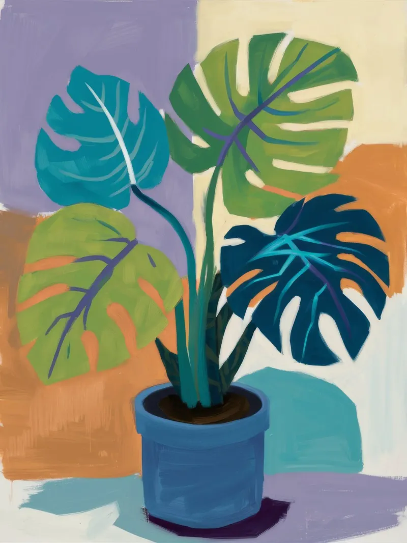 Monstera Color Block carta hahnemühle da Pan Denim