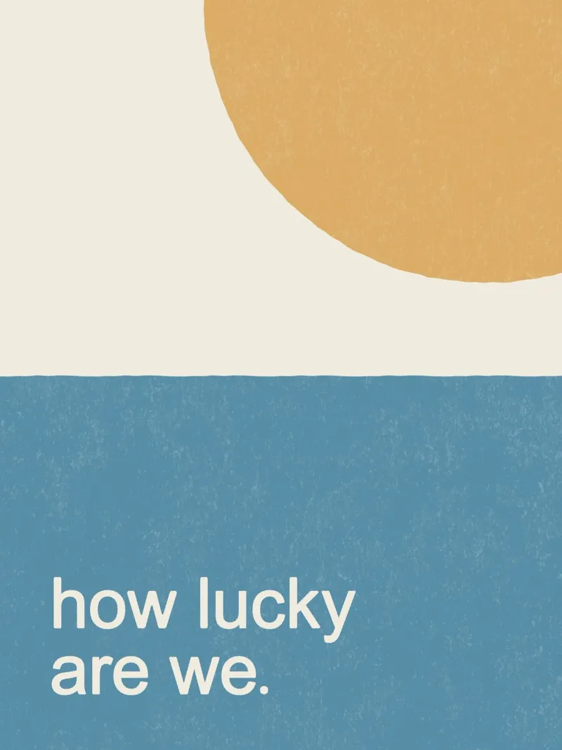 How Lucky Are We - Goud Zon Oceaan Blauw canvas met Baklijst van MoonlightPrint