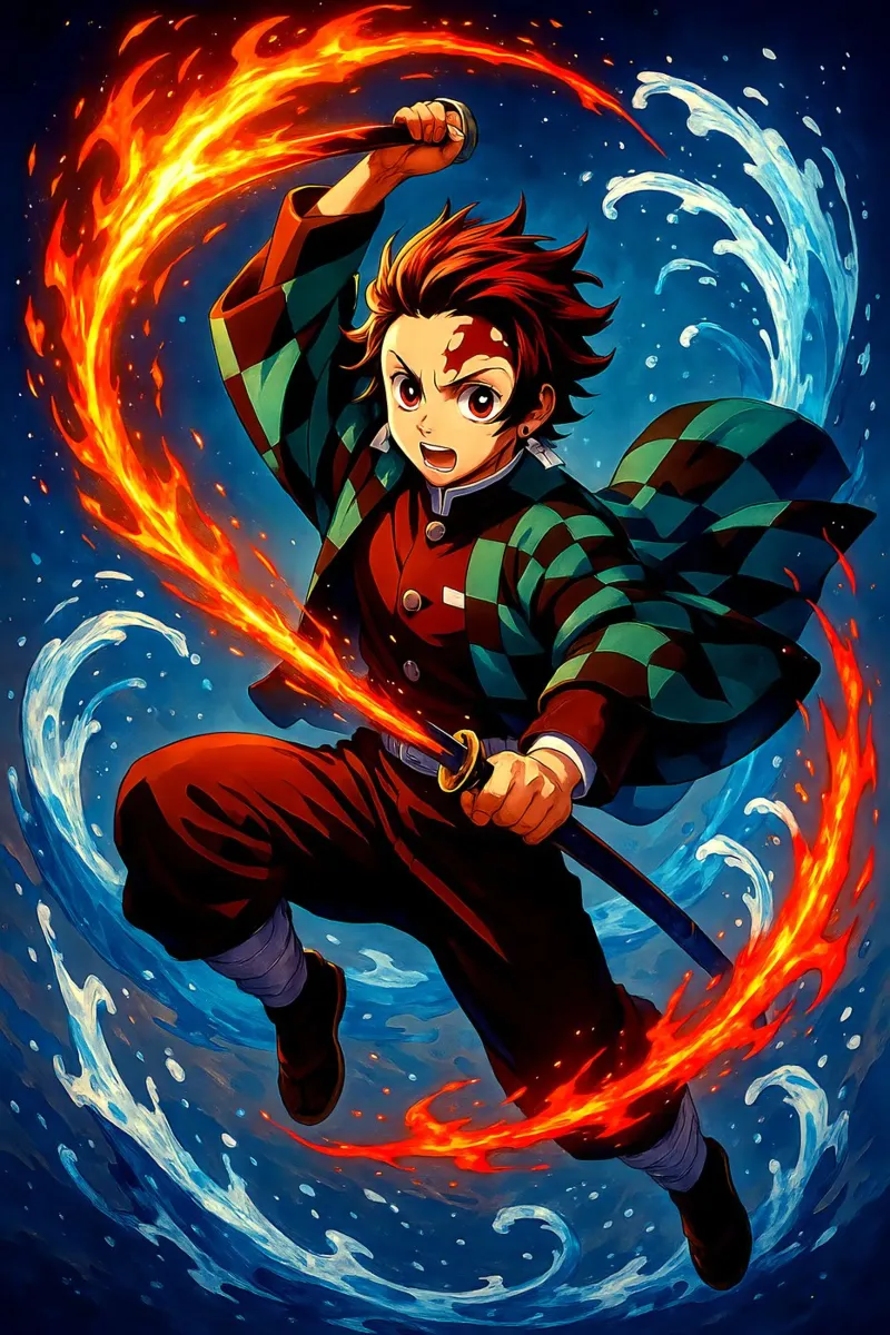 Tanjiro Kamado poster con telaio in plastica da Indah Creative