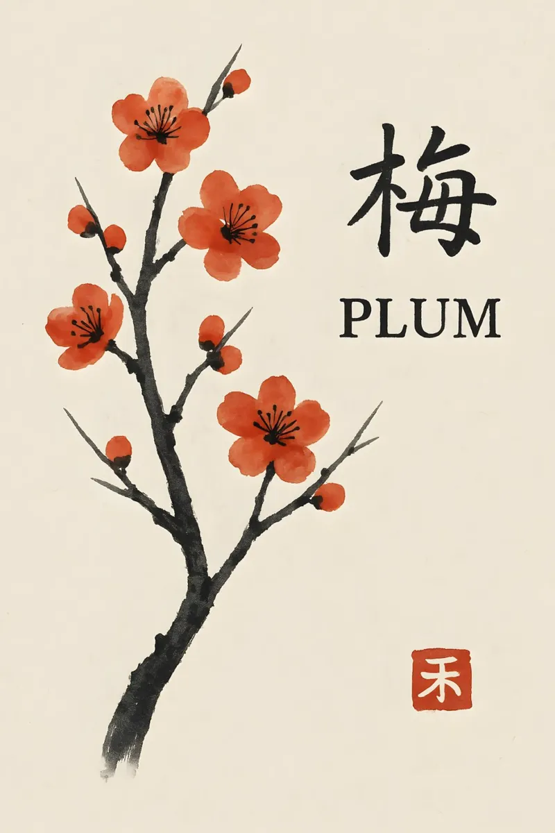 Plum Blossom Harmony poster con telaio in alluminio da Gei.Butsu