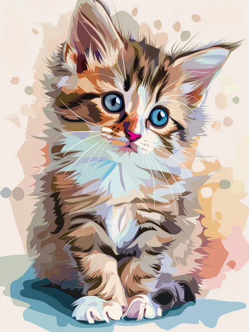 ein Kätzchen mit großen blauen Augen, die neugierig nach oben blicken Hahnemühle von DesignDoodle