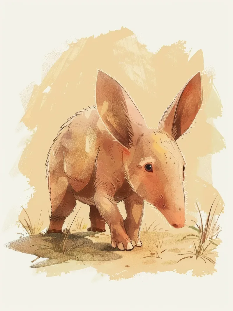 aardvark walking through a dusty landscape, with its curious canvas by DesignDoodle