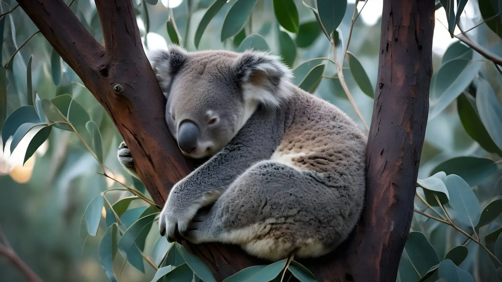 Koala che dorme su un albero di eucalipto pellicola backlit da Wild Beauty