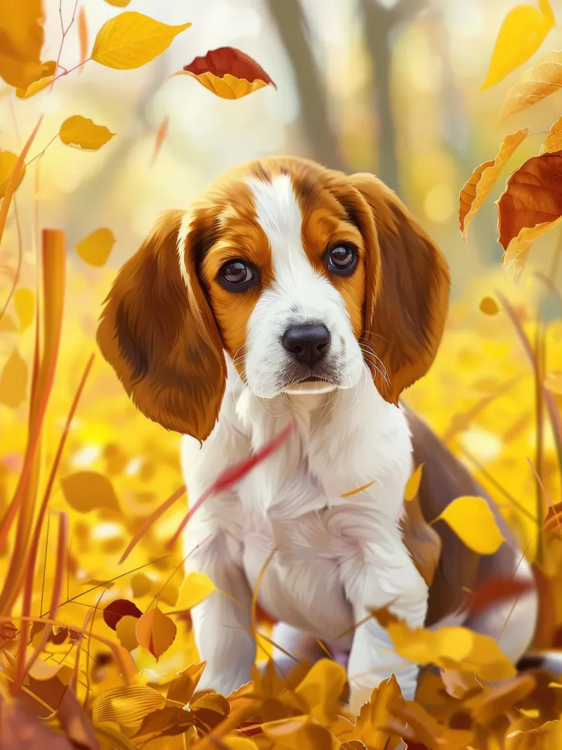 Der Herbstspaziergang des Beagle: Zwischen fallenden Blättern Hahnemühle von DesignDoodle