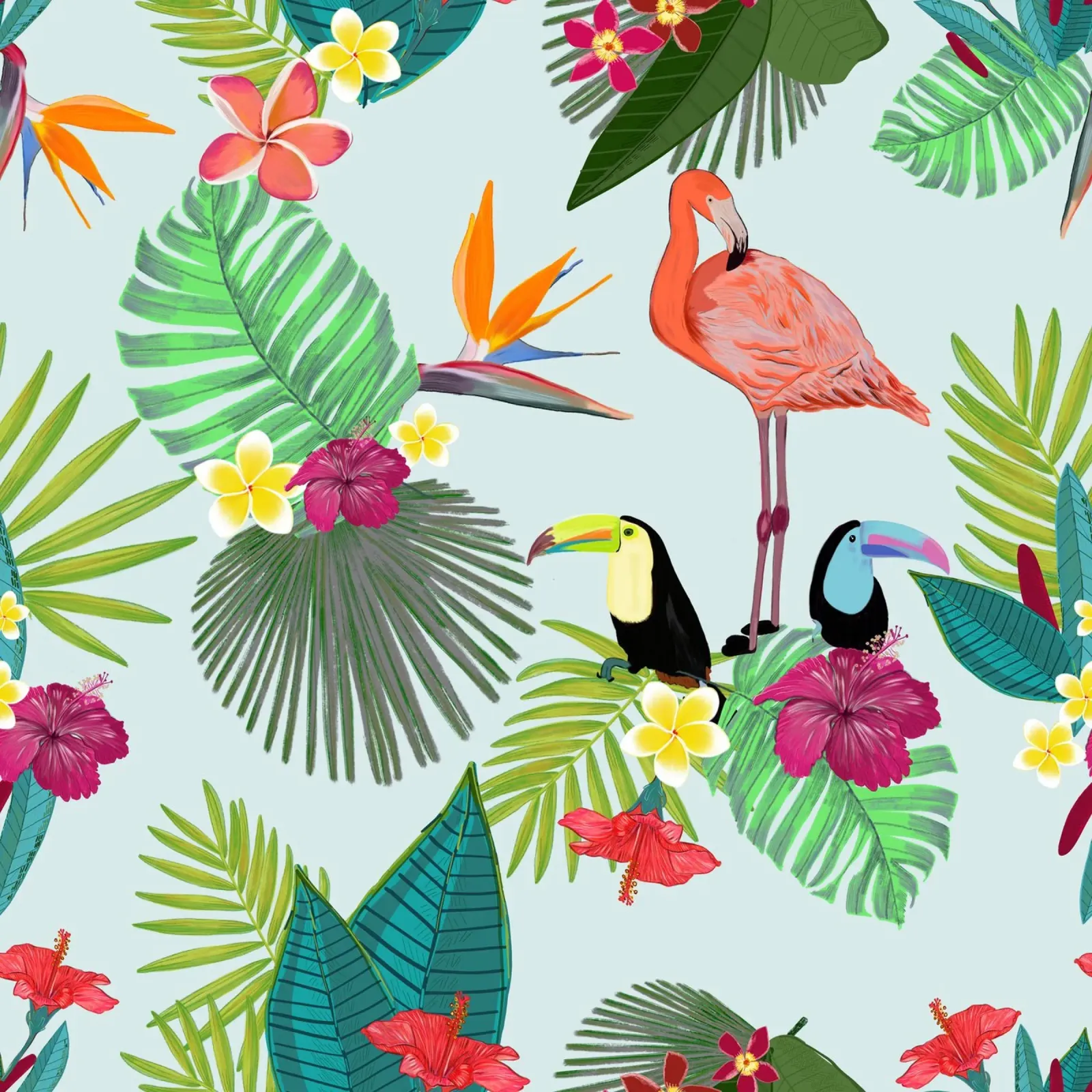 Flamingo and tropical summer pattern poster by gulsengunel