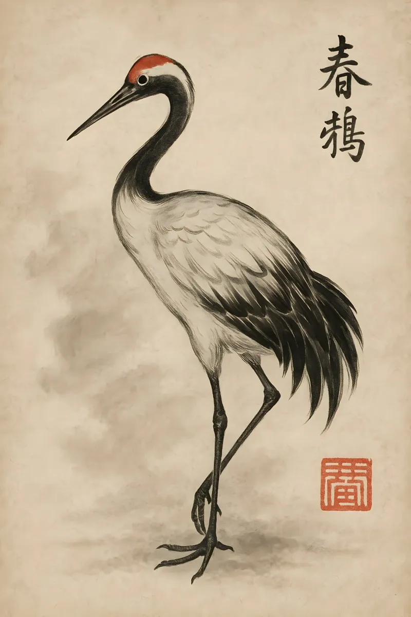 Tranquil Spring Crane carta hahnemühle da Gei.Butsu
