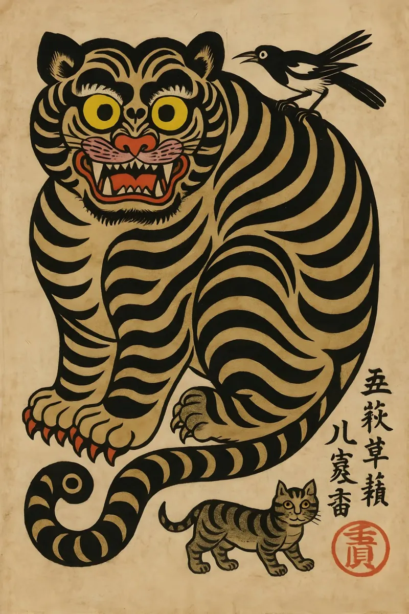Midnight Whisper Tiger canvas met Baklijst van Gei.Butsu