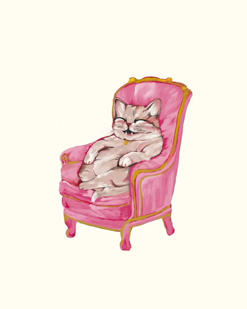 Smiling Cat Lounging on Pink Chair pellicola backlit da mysteriouscoco