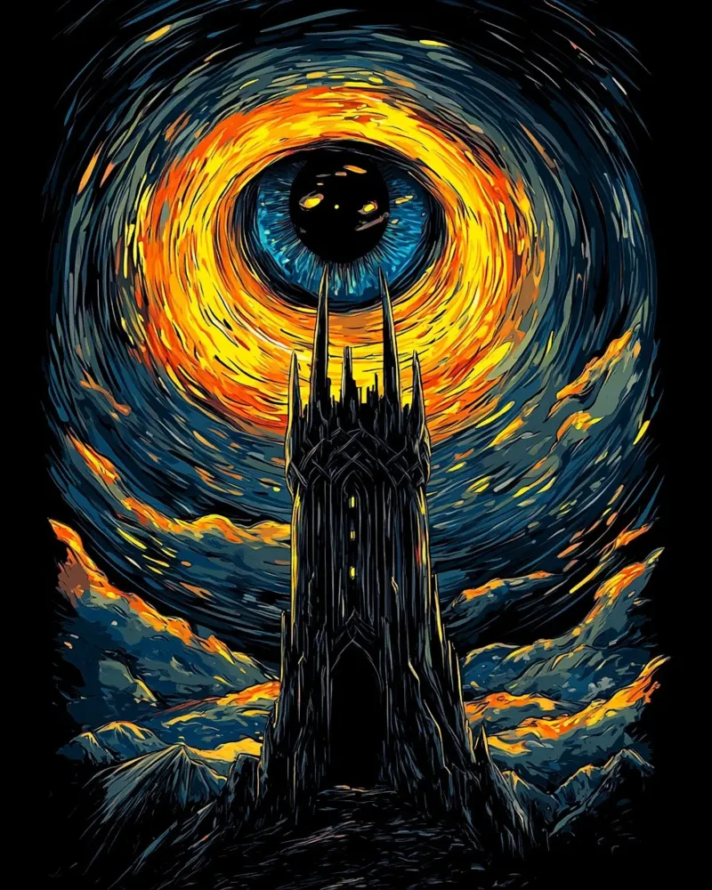 L'occhio di Sauron - Notte stellata a Mordor alluminio dibond da Mittelerde Atelier