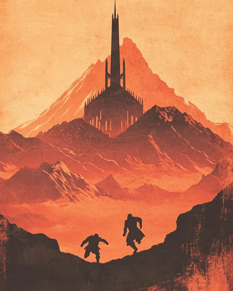 La Guardia di Sauron - Assedio al tramonto retrò alluminio dibond da Mittelerde Atelier