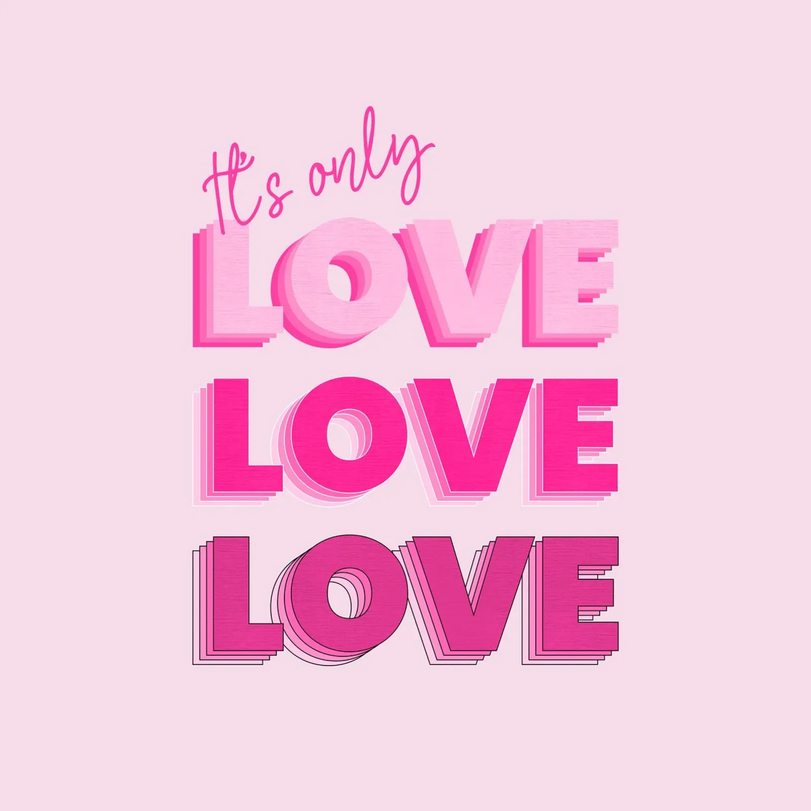 Layered Love – Pink Gradient Text Art Poster canvas with Floater frame by showmemars