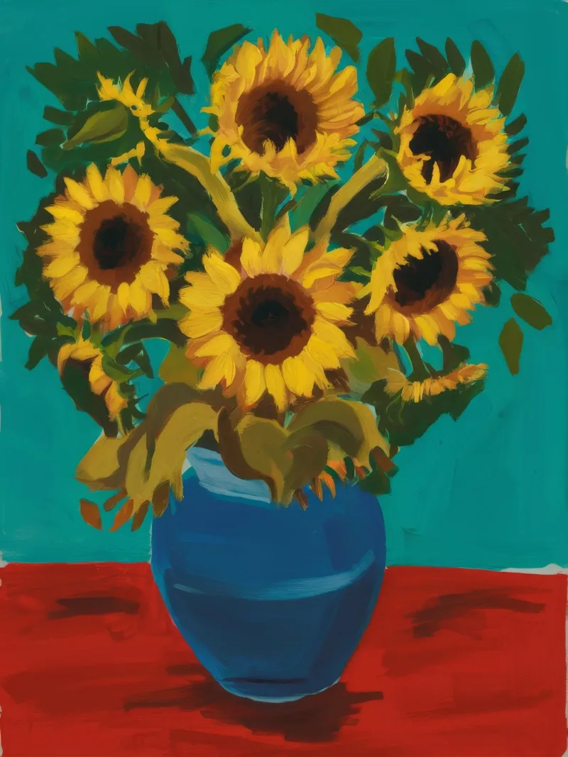 Vaso blu con girasole poster con telaio in plastica da FadeAura