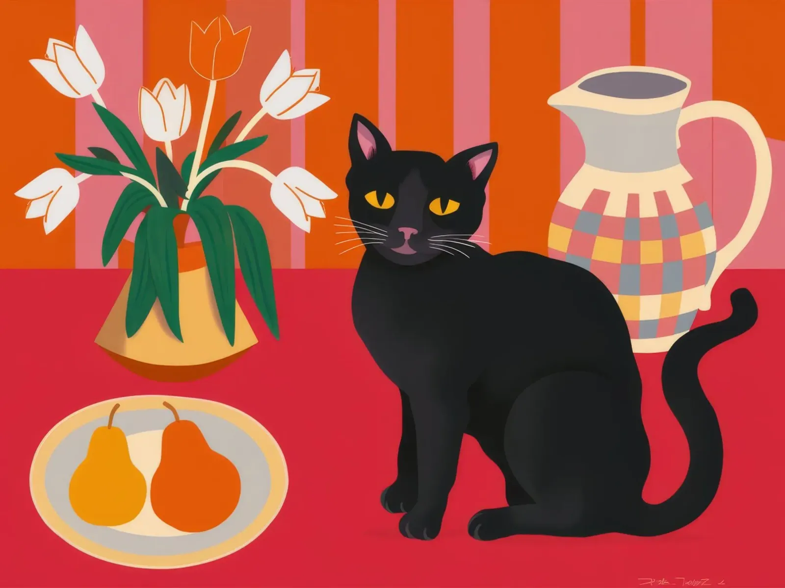 Gatto Nero Immobile poster con telaio in legno da FadeAura