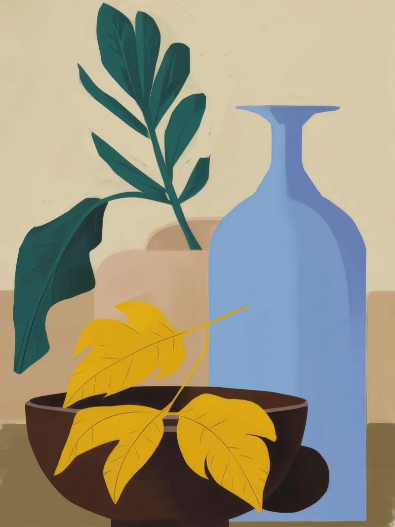 Blue Bottle Yellow Leaf canvas by FadeAura