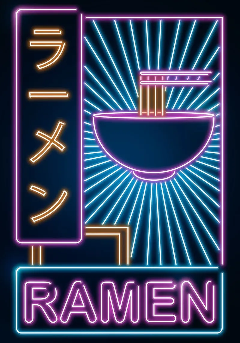 Retro Ramen Bord canvas met Baklijst van Patrick J Curtis