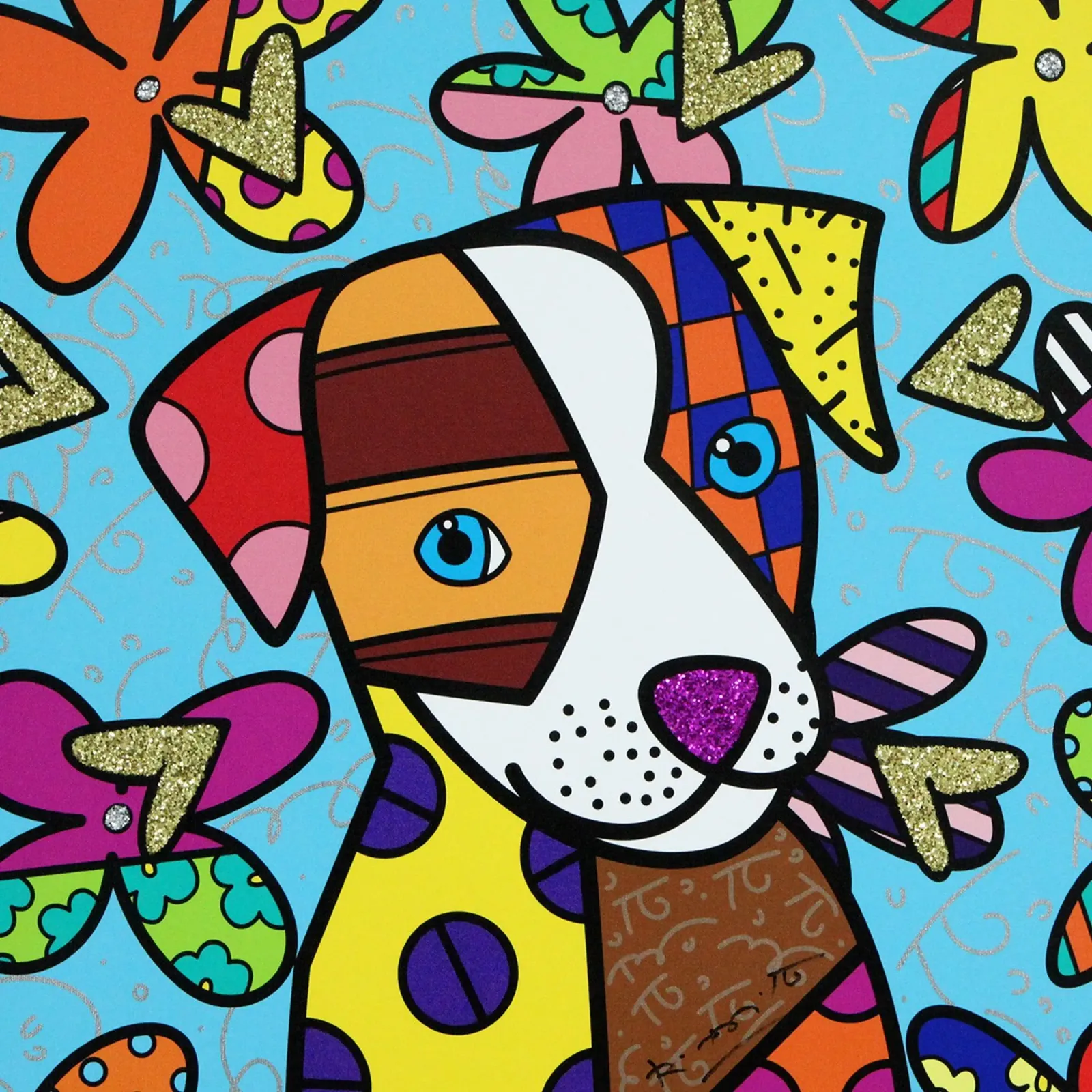 R Britto - Cute Dog poster con telaio in legno da Algoritm