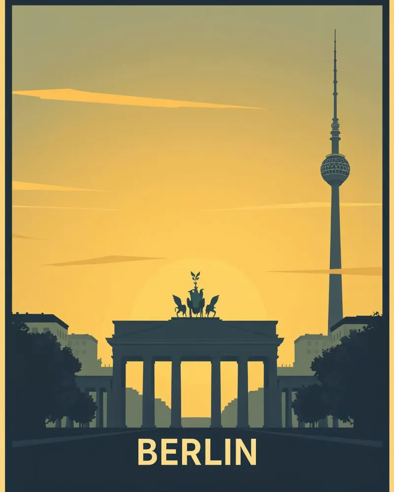 Berlino calda -Vintage Travel poster con telaio in alluminio da HicksShop