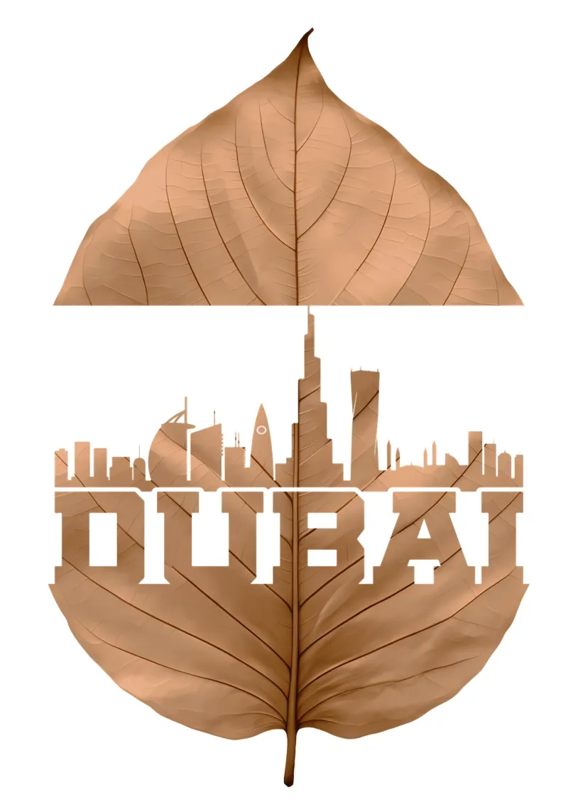 ilustrazione di taglio della foglia dello skyline della città di Dubai tela con Cornice a cassetta da kahfiza