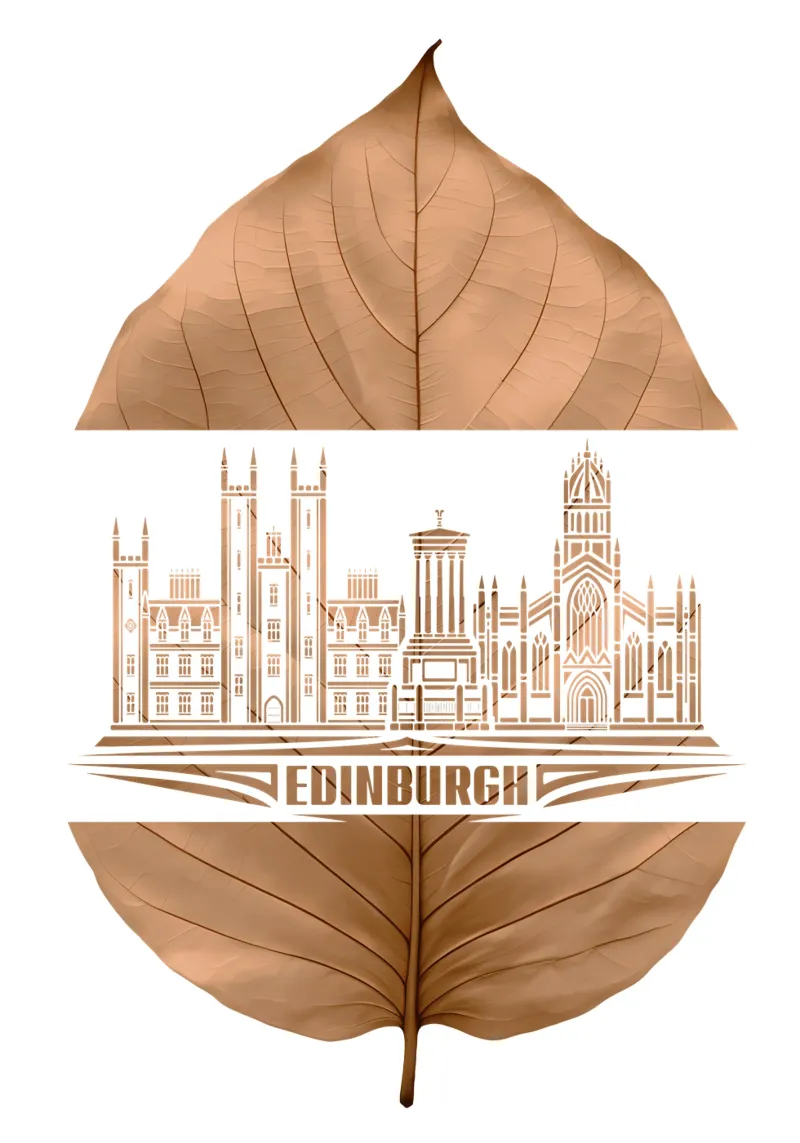 ilustrazione del taglio delle foglie dello skyline della città di edimburgo tela con Cornice a cassetta da kahfiza