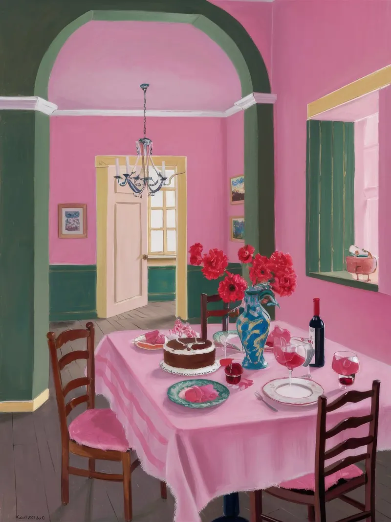 Pink Table Tulips Alu-Dibond von Pan Denim