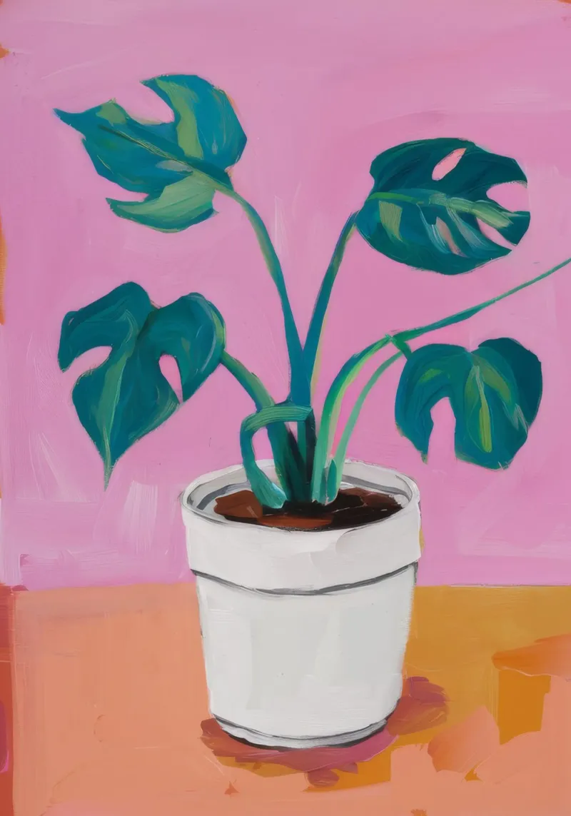 Monstera rosa in vaso alluminio dibond da Pan Denim