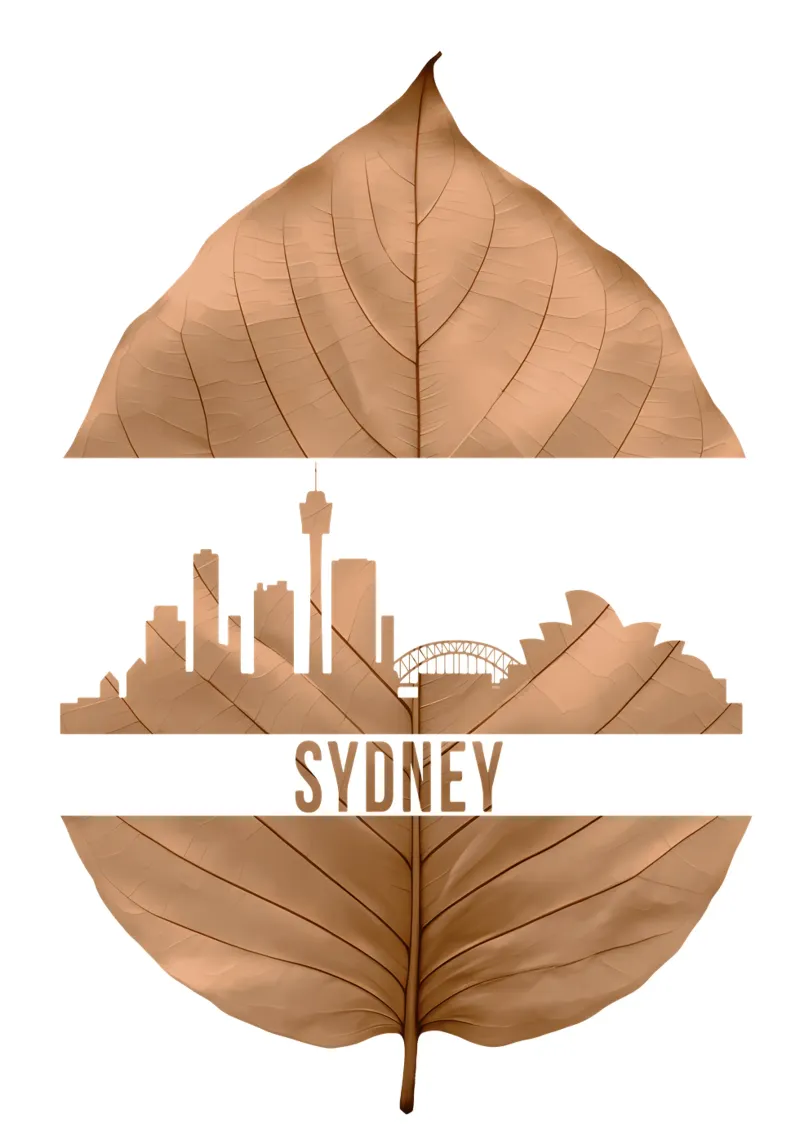 skyline della città di sydney taglio di foglie ilustrazione pellicola backlit da kahfiza