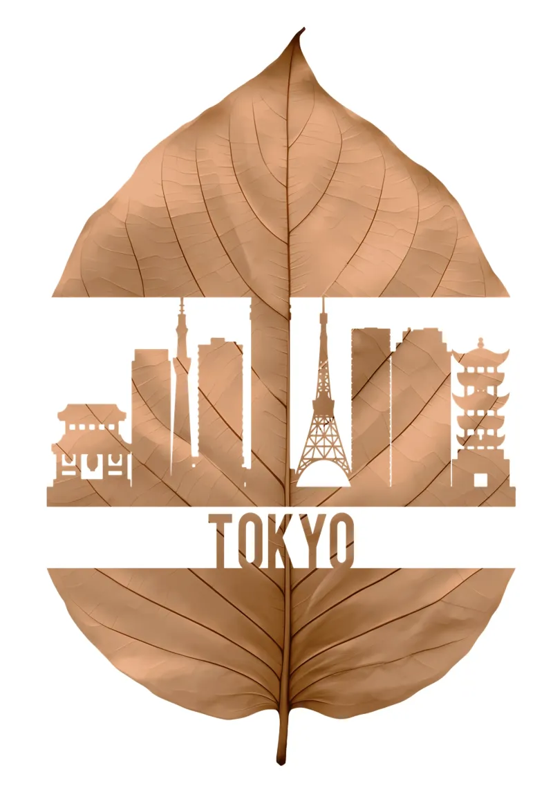 ilustrazione di taglio della foglia dello skyline della città di tokyo tela con Cornice a cassetta da kahfiza