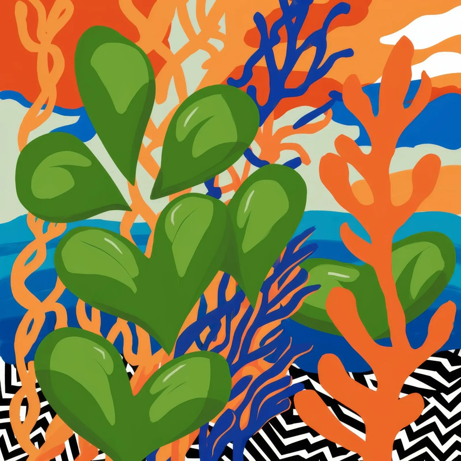 Abstracte bladerdans canvas van Tiga Bersama