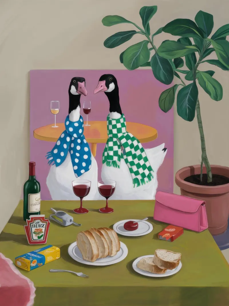 Gingham Siamese Feast canvas with Floater frame by Pan Denim