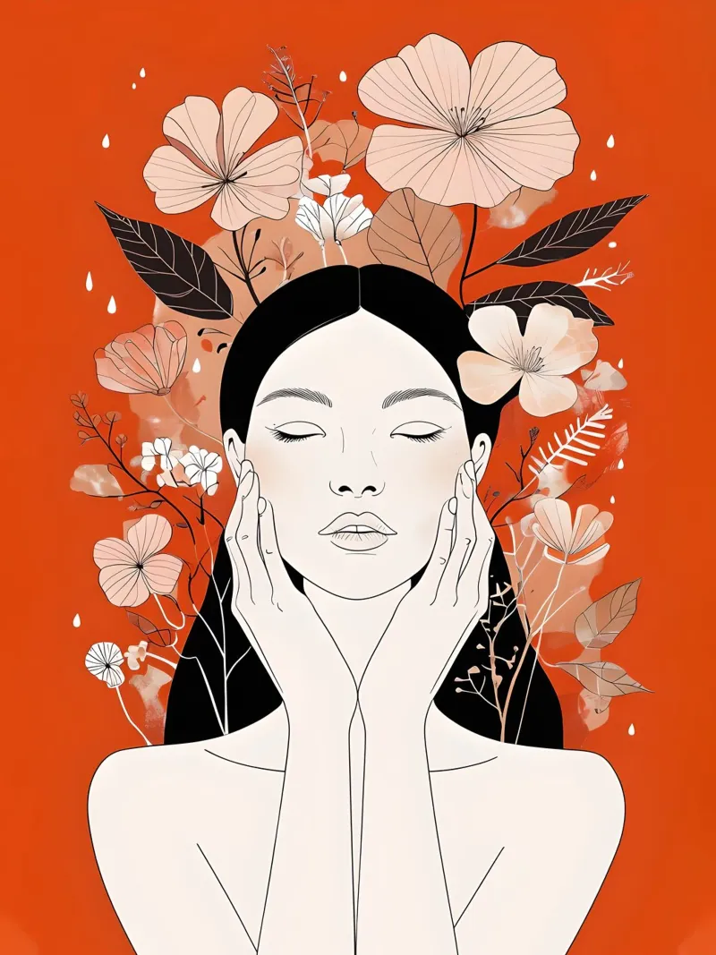Floral Woman Portrait on Orange Background hahnemühle by 🥝 KIWI STORE