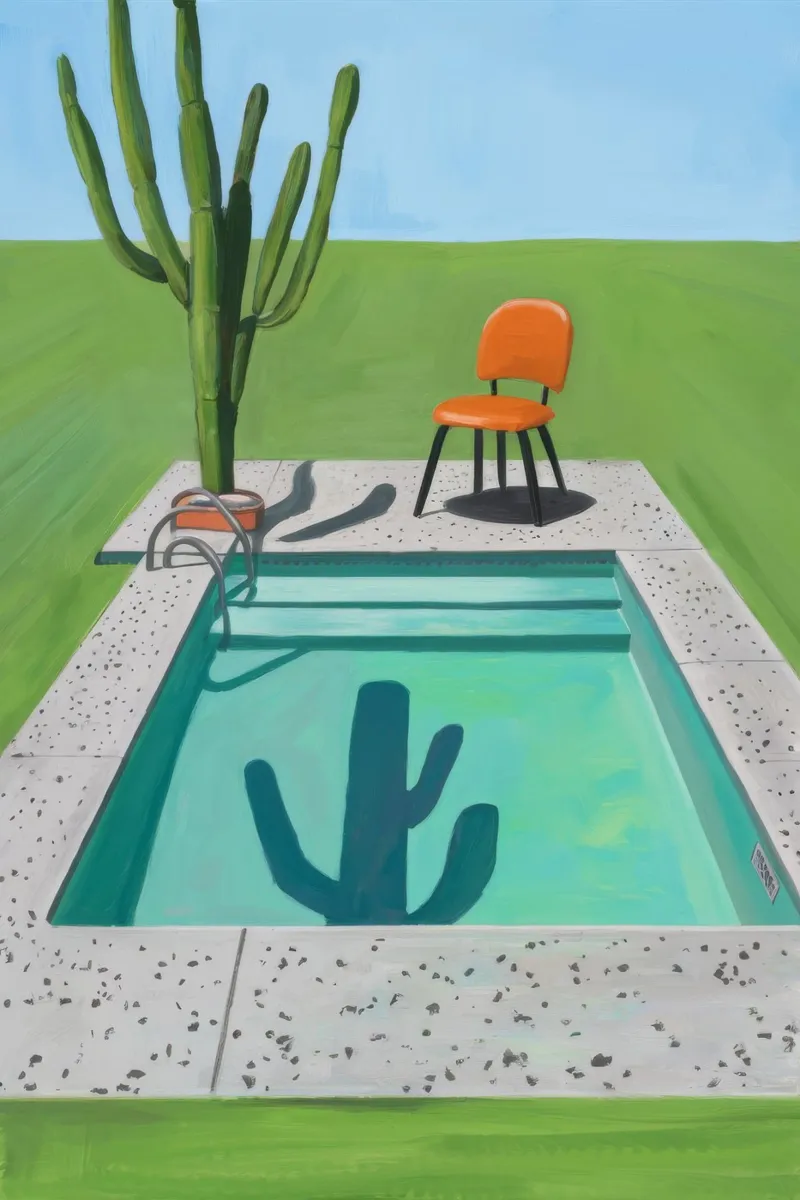 Serenità dei cactus a bordo piscina poster con telaio in legno da Pan Denim