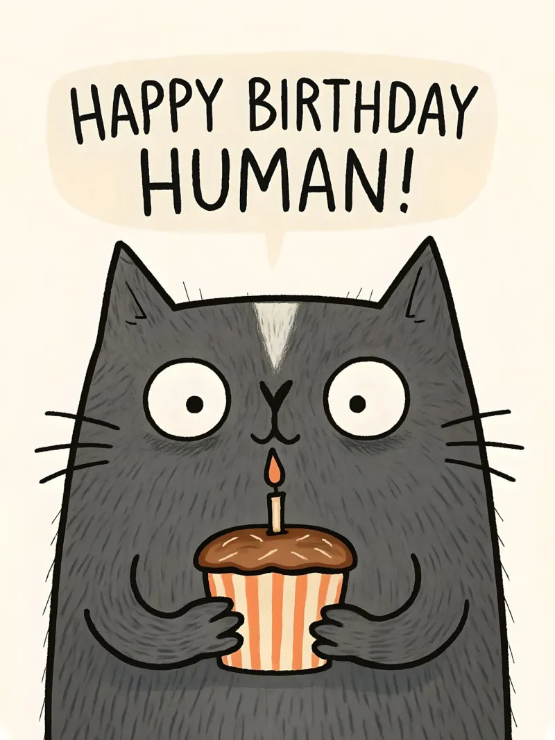 Biglietto di buon compleanno gatto umano poster con telaio in alluminio da 🥝 KIWI STORE