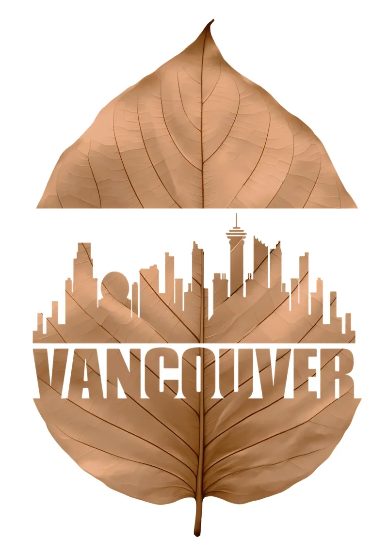 ilustrazione di taglio delle foglie dello skyline della città di vancouver carta hahnemühle da kahfiza