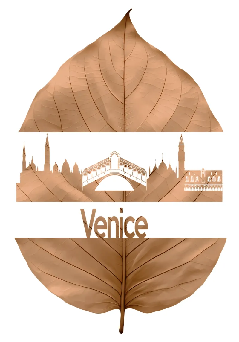 skyline della città di venezia taglio di foglie ilustrazione carta hahnemühle da kahfiza