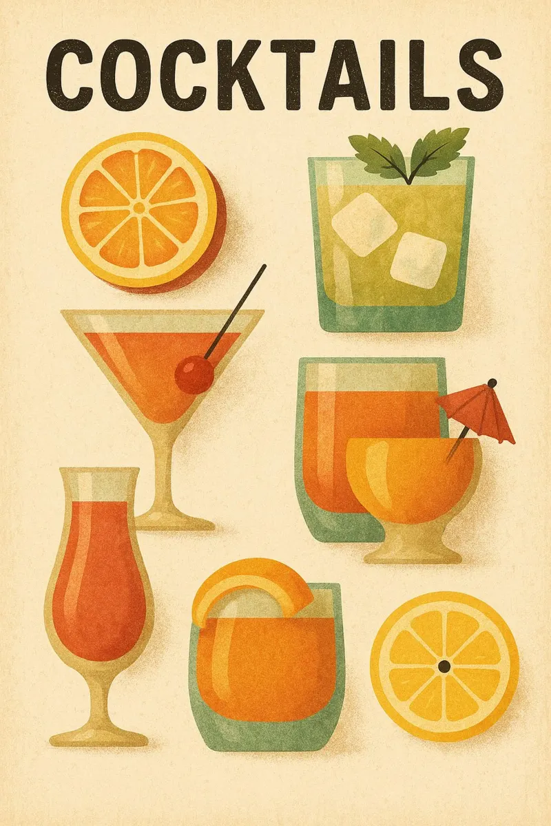 COCKTAILS - Il poster retrò con texture vintage poster con telaio in alluminio da Boissons - Affiches & posters - Retro