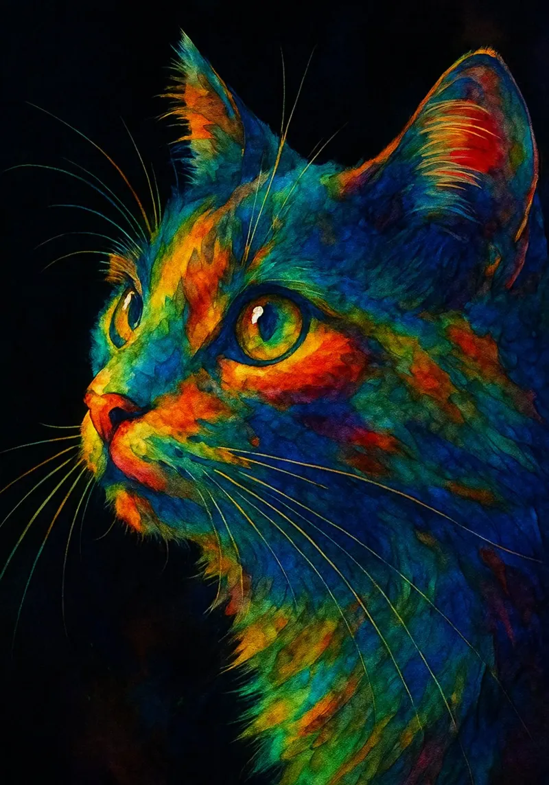 gatto pittura colorata pellicola backlit da toegoe
