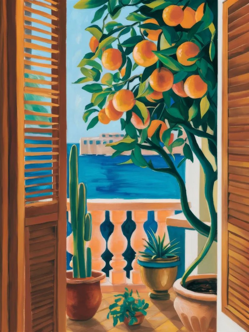 Orange Tree Window canvas with Floater frame by FadeAura
