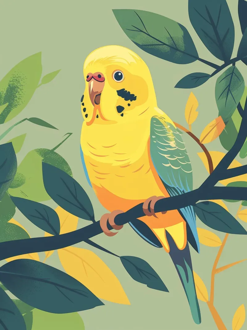 Whimsical Wonder: A Budgie Surrounded by Nature canvas by DesignDoodle