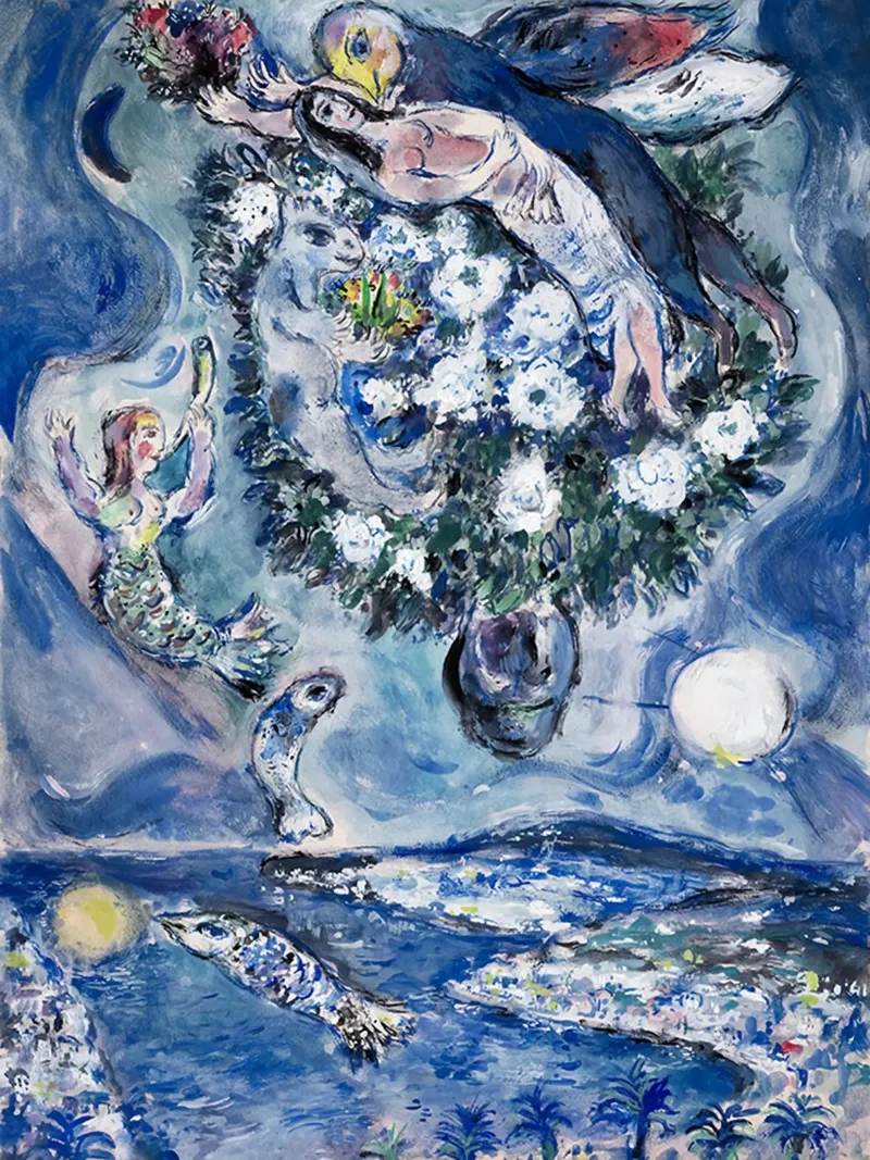 March ChagallMARC CHAGALL 'Lovers' Amoureux' Vintage poster with plastic frame by MC Exhebition