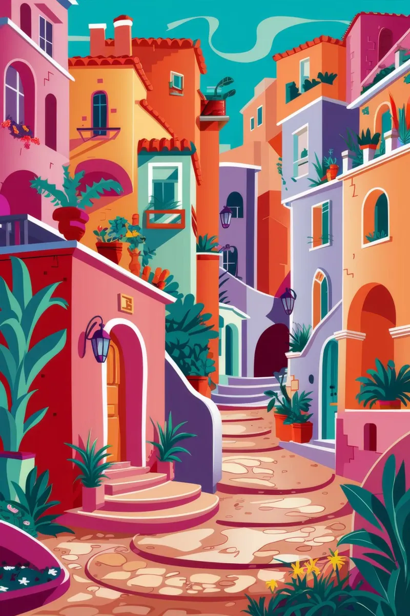 Colorful Steps Village canvas by FadeAura