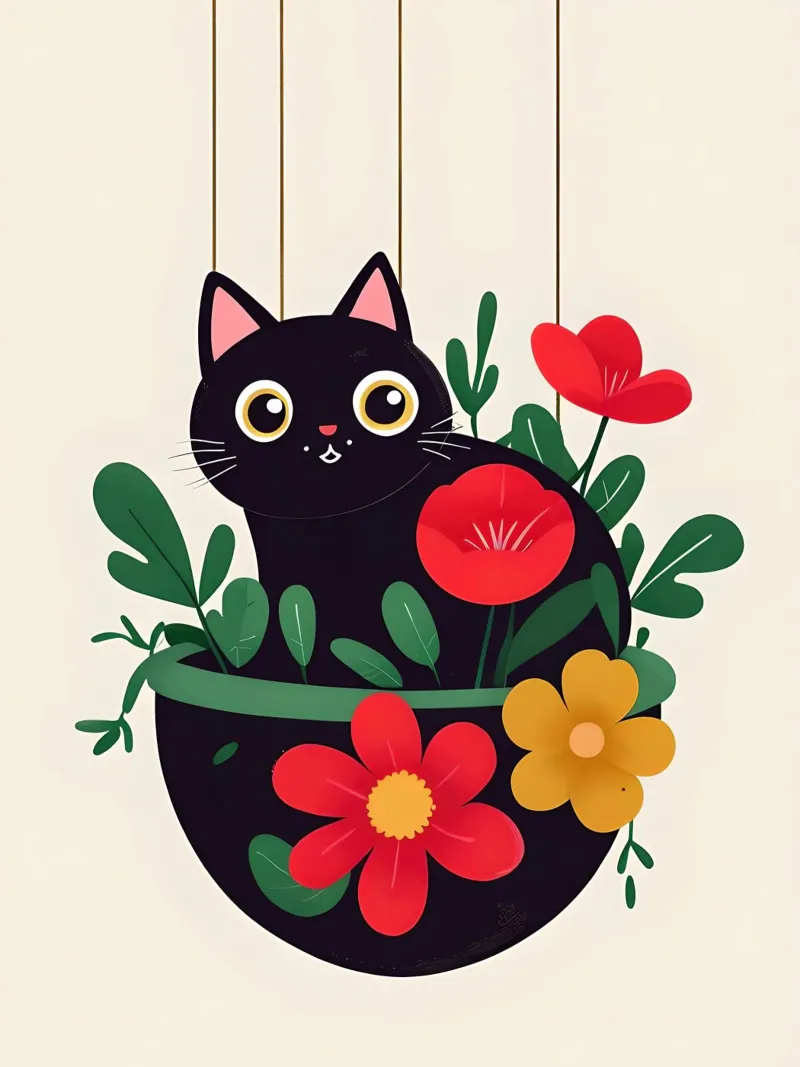 Gatto nero in vaso di fiori pellicola backlit da 🥝 KIWI STORE