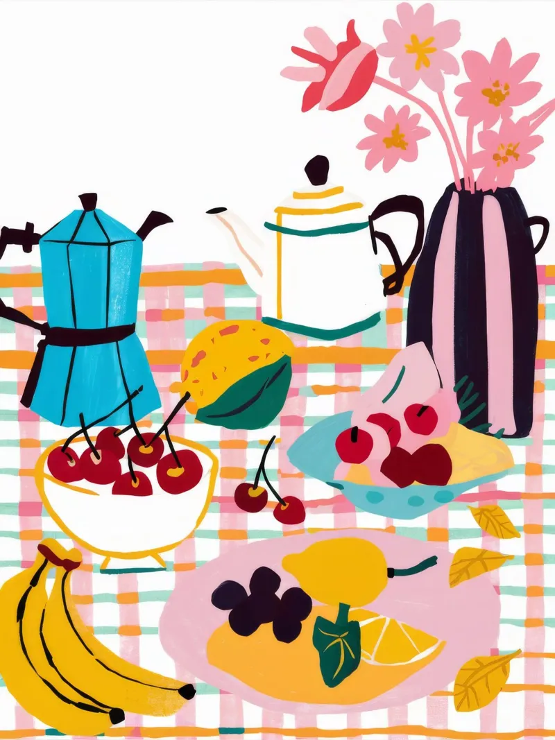Medley per la colazione Stillness poster con telaio in plastica da Muse Artworks
