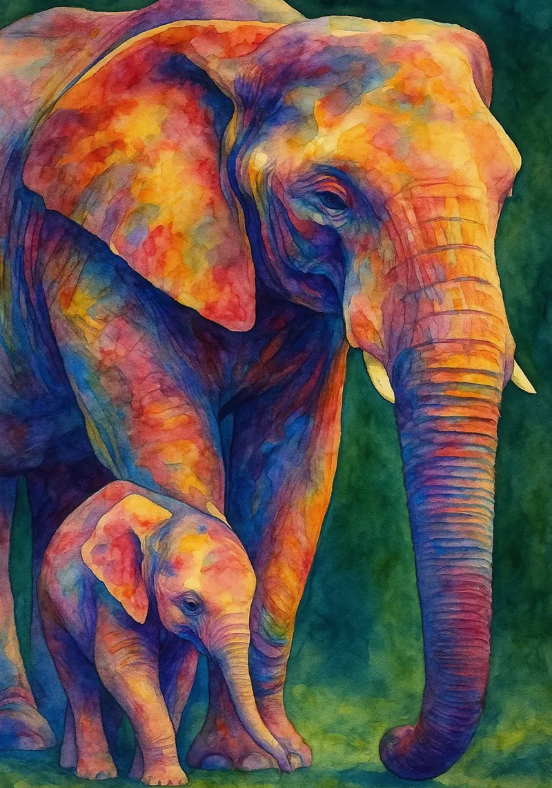 elefante e il suo cubo pittura colorata pellicola backlit da toegoe